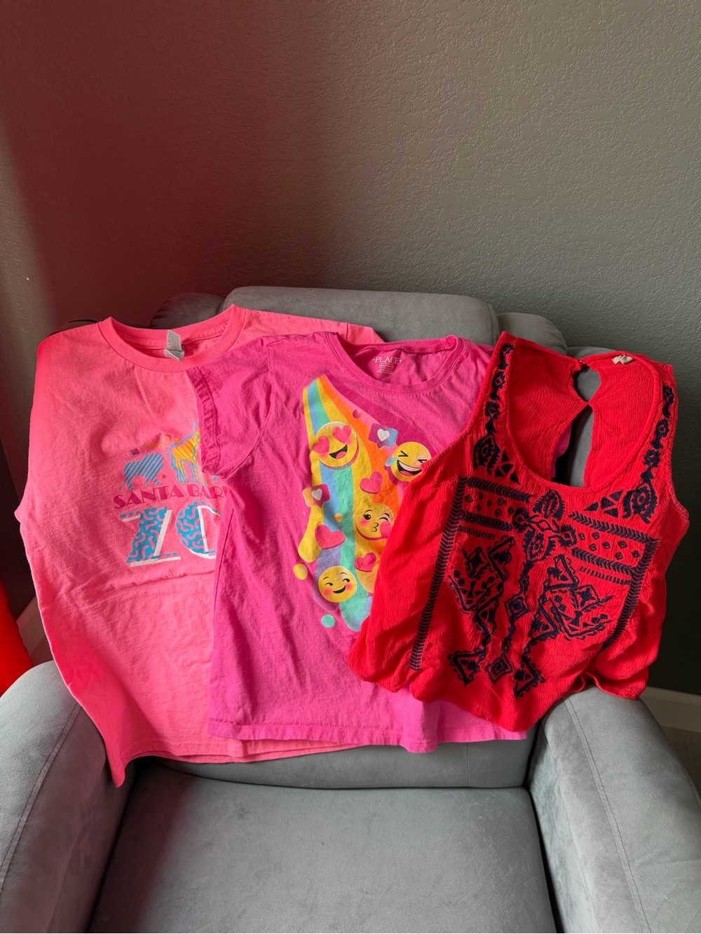 Pink & Red Girls' Graphic Tees and Tank Top - Pack of 3